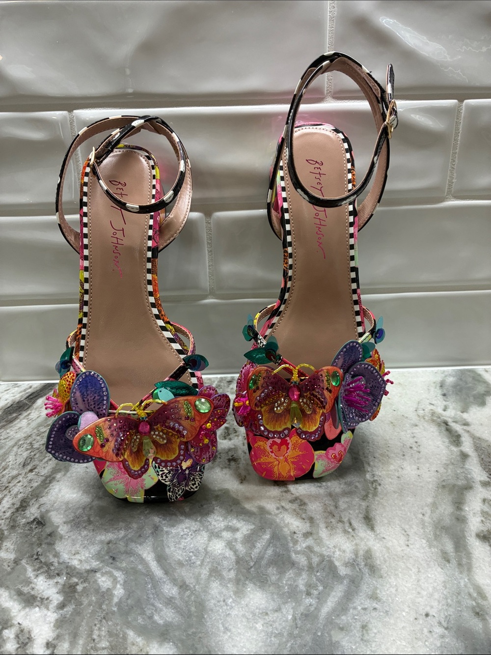 Betsey Johnson Multicolor Butterfly Embellished Heels